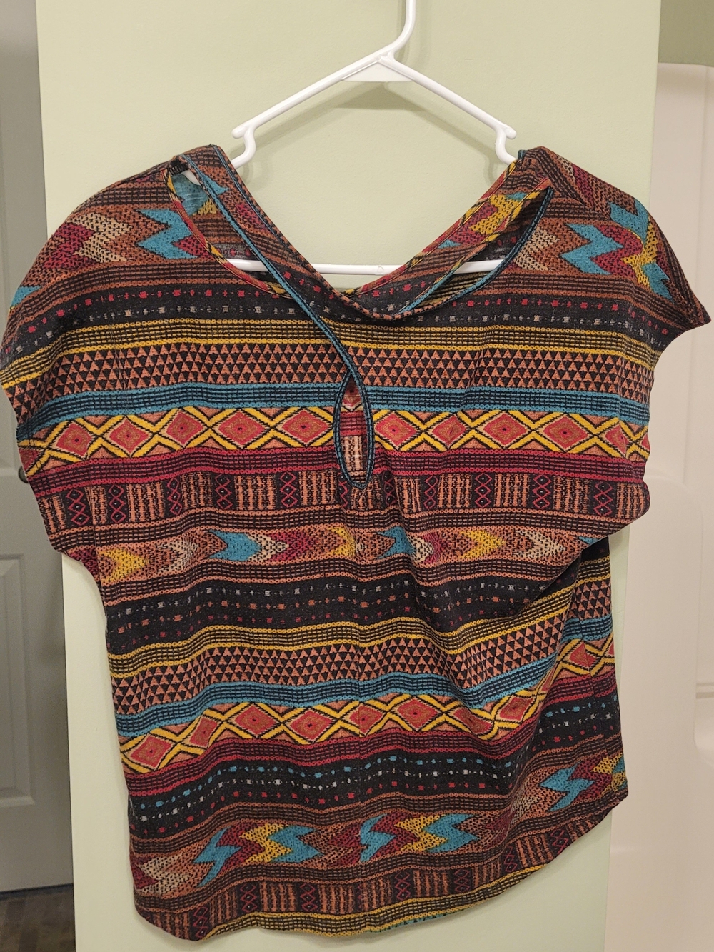 love, Fire Multicolor Aztec Print Short Sleeve Tunic Top